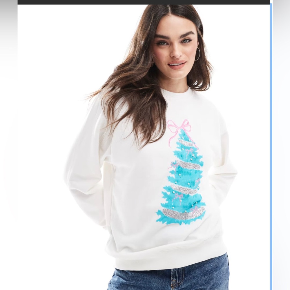 Cotton On body blue Christmas tree lounge coconut milk sweatshirt size medium